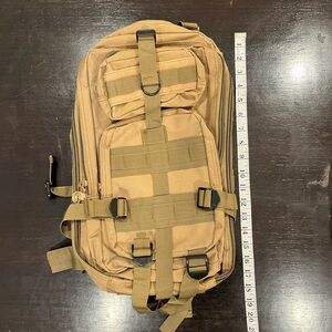 Men's Tan Tactical Backpack With Many Straps and Pockets